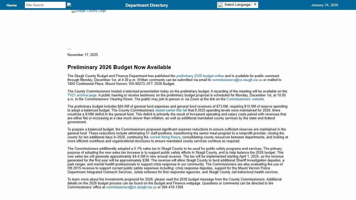 Preliminary 2026 Budget Now Available